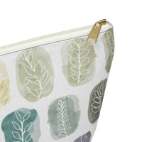 Watercolor Leaf Stamp Accessory Pouch w T-bottom in Teal